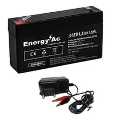 Kit Bateria 6V 1,3ah + Carregador 6V 800MA - Garra Jacaré