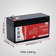 Bateria Selada 12V 1,3Ah - Nobreak, Cerca Elétrica, Alarmes ETC