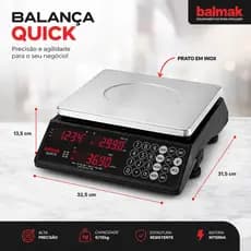 Balança Comercial Balmak Quick 33B 33kg Bateria 45h INMETRO Pesadora Contadora Calculadora Bivolt