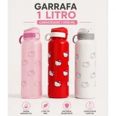Squeeze Garrafa Hello Kitty 1 Litro com Alça Plástico BPA Free Lancheira Academia Anti Vazamento