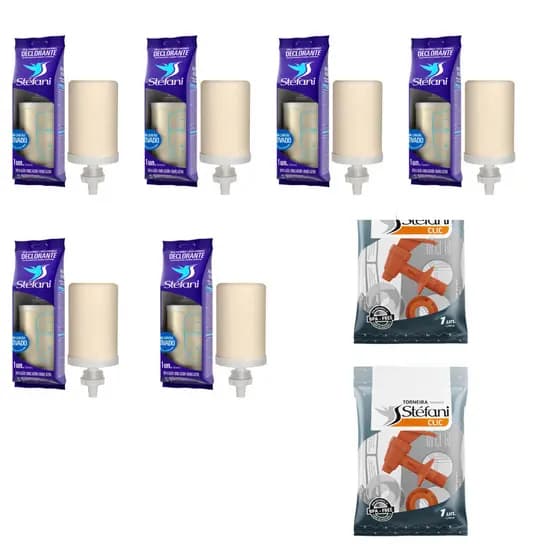 Kit 06 un Vela Stéfani Declorante Dupla Ação Carvão Ativado + 02 un Torneira Original Stéfani Clic