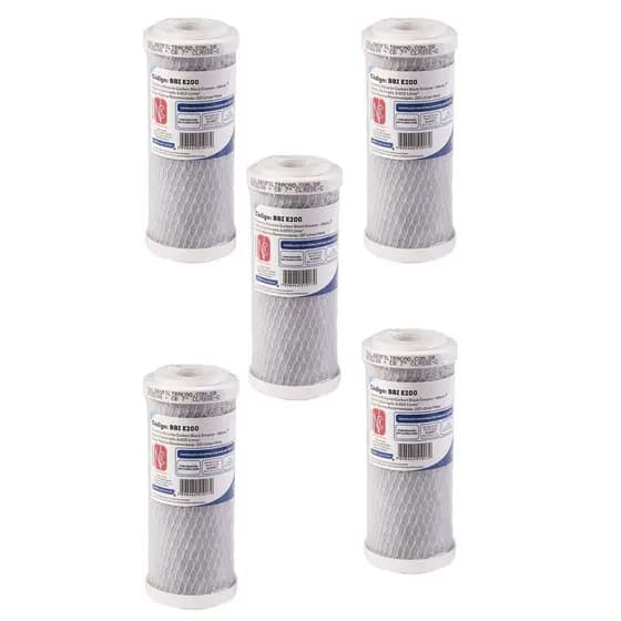 KIT 05 UN Refil BBI E200 7" Encaixe Carbon Block Compativel Fortlev Hidrofiltros Acquabios Equation