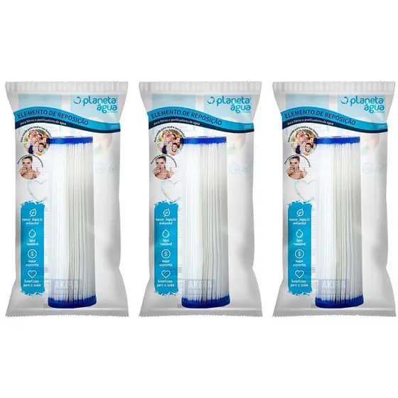 KIT 03 un Refil Plissado 10" Código 1044A  Compatível com Aparelhos: Carcaças BIG 10" Planeta Água