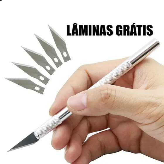 Estilete de Precisão Faca Artesanal de aço Inoxidável Tipo Bisturi + 5 Lâminas Extra