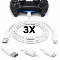 KIT 3 Cabo USB V8 carregar controle PS4 Xbox one com filtro - 1.50m