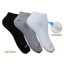 Kit 3 pares de meia soquete ventilação unissex