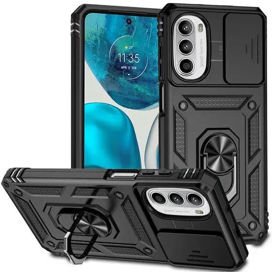 Caixa Motorola Moto G52 G82 G22 G42 E32 E32S G71S G71 G51 5G Suporte Redondo Anti-Queda Capa De Telefone Rígido Com Proteção De Lente De Janela Deslizante