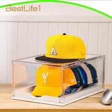 Caixa De Armazenamento De Boné De Beisebol De Grande Capacidade Com Bandeja Deslizante Porta Magnética Transparente À Pr
