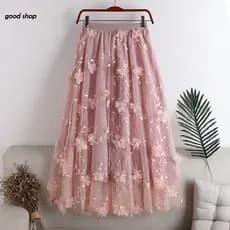 Saia De Tule Plissado Com Bordados Das Mulheres De Cintura Alta Elástico tutu midi