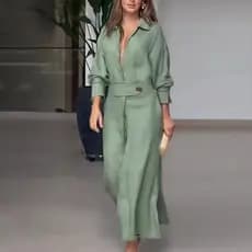 Vestido De Renda Boêmio Com Corte Em V Profunda Decote Cor Sólida Manga Comprida E Camisa irregular