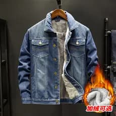 Jaqueta jeans masculina forrada em algodão puro com forro de lã — Casaco casual de inverno / blusa quente