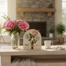 Buquê De Flores Com Sinal Fotográfico De Madeira-Decoração De Casa Para Presente De Dia Das Mães
