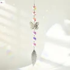 Carrilhão De Vento De Anjo Borboleta Com Cristais-Enfeite De Parede De Janela Para Decoração De Festa De Jardim Doméstic