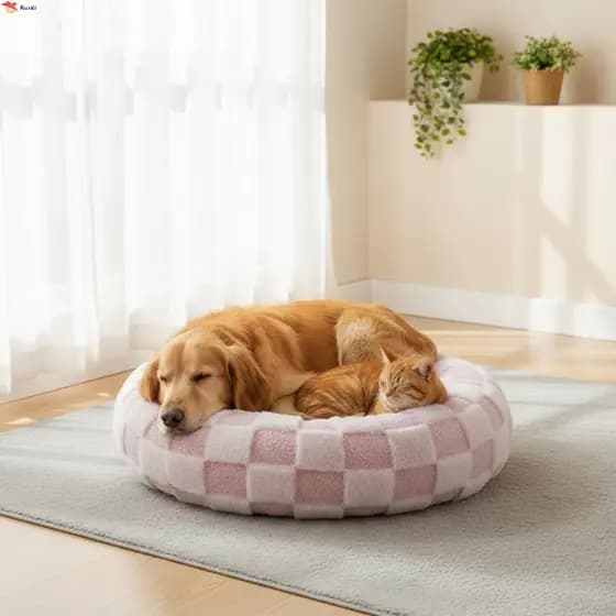Cama Redonda Macia E Quente Para Animais De Estimação-Tapete De Dormir Antiderrapante Cães Gatos