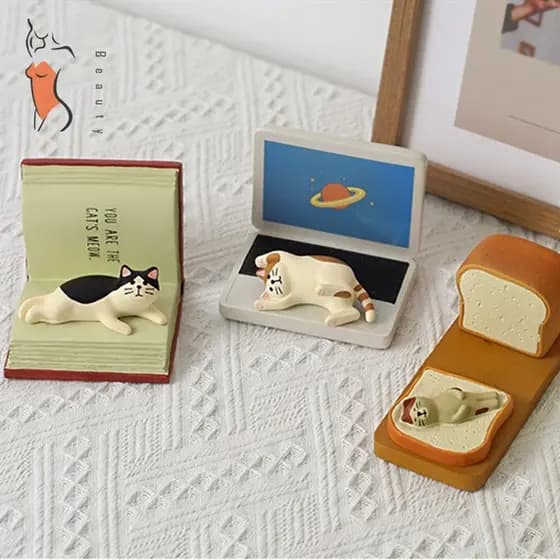 Suporte De Telefone De Gato De Resina Estilo Japonês-Decoração Em Miniatura De 3 Flores Para Mesa