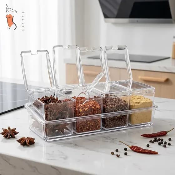Conjunto De Recipientes Transparentes Para Especiarias Com Tampa Selada Cozinha , Sal , Açúcar , Tempero , Garrafas De A
