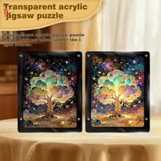 Peça De Arte Acrílica De Quebra-Cabeça De Árvore De Dinheiro De Céu Estrelado-Design Decorativo De Transmissão De Luz