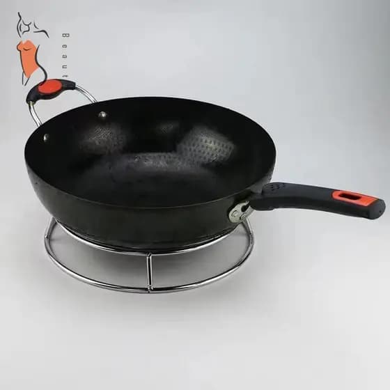 Almofada Para Panelas De Camada Dupla De Aço Inoxidável-Rack Wok Anti-Escaldante Com Isolamento Térmico