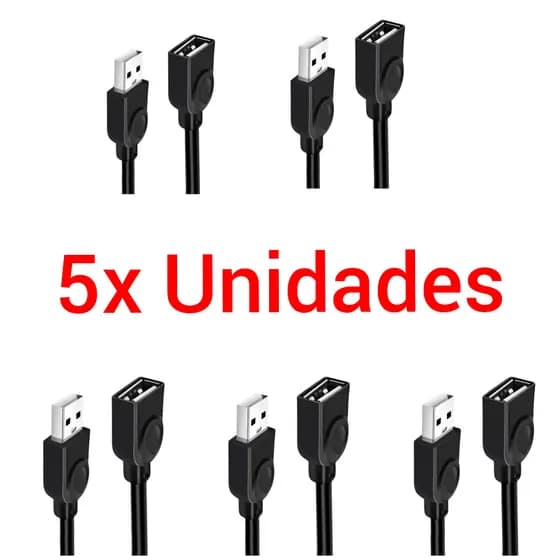 Kit 5 Unidades Cabo Extensor Usb 2.0 1,5 Metros Extensão Macho / Fêmea Exbom