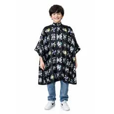 Capa de Corte de Cabelo Infantil em Cetim Estampado p/ Cabeleireiro, Salão Infantil - Caveirinhas
