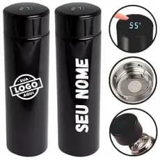 Kit 24 Garrafas Térmica 500ml Inox Personalizada Laser Display LED Digital Mede Temperatura Parede Dupla Nome Logo Time