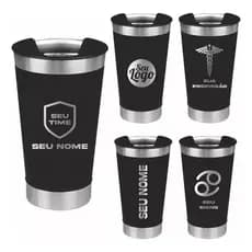Kit 10 Copos Térmico Personalizado a Laser 473ml Inox Parede Dupla Nome Logo Time Tampa Abridor