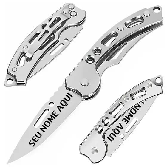 Kit 24 Canivete Aço Inox Personalizado A Laser Tático Compacto C/ Clip De Bolso Camping Pesca Sobrevivência