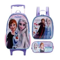 Kit Mochila G Frozen com rodas Lancheira Estojo Original Escolar Xeryus