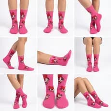 Meia Divertida Cano Longo Estampada frio Personagem Florzinha rosa escuro pink  Tamanho Unico 35 a 44