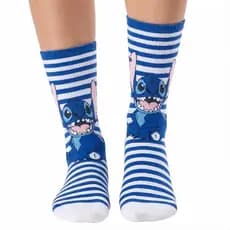 Meia STITCH LISTRADO Divertida Cano Longo Estampada frio Personagem tamanho Unico 35 a 44