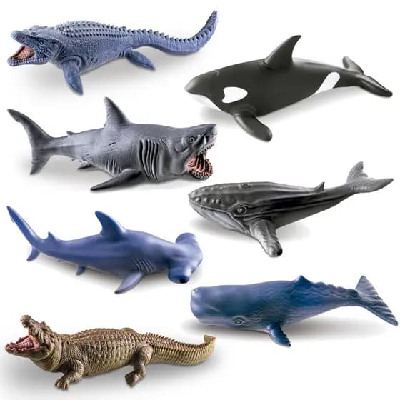 Animais Aquáticos Realistas Pré Históricos Tubarão Crocodilo Dino Mosassauro de Brinquedo