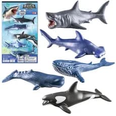 Kit Com 5 Mini Animais Aquáticos Tubarão e Baleia Realista Brinquedo em Vinil Macio e Texturizado