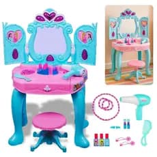 Penteadeira Infantil Princesas Rosa Com Banquinho e Acessórios P/ Meninas