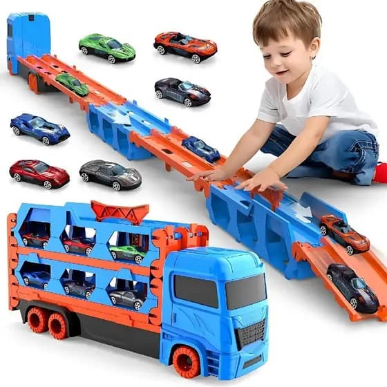 Caminhão Cegonha Carreta Transporta Carros Vira Pista De Carrinhos 155Cm Brinquedo Menino