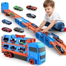 Caminhão Cegonha Carreta Transporta Carros Vira Pista De Carrinhos 155Cm Brinquedo Menino