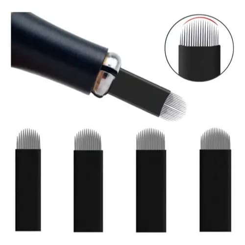 Kit 10 Lâminas nanoblading U12 U14 U16 U18 U21  0,18mm e 14 16 18 chanfrada Tebori Micropigmentação sobrancelha design