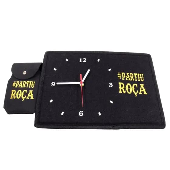 Kit Relogio De Parede Partiu Roca Bordado + Capinha Para Celular