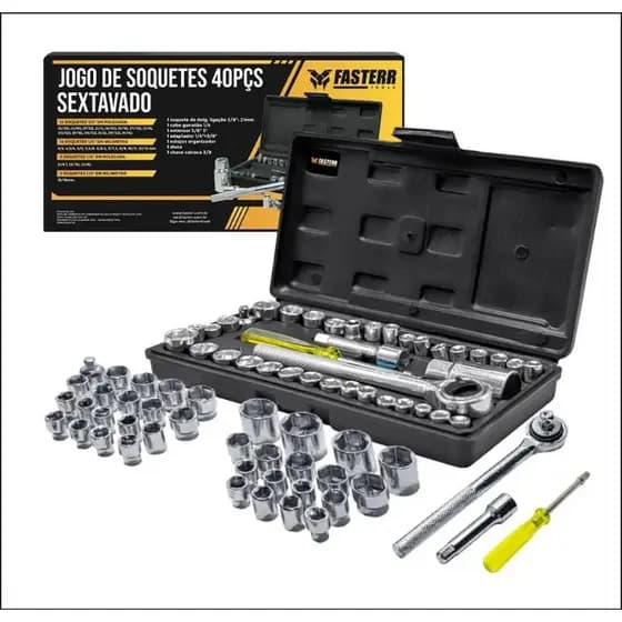 Kit Chaves Jogo Catraca Reversível Soquetes 40 Peças Maleta Fasterr