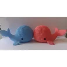 Par de Baleias Decorativas em Tricô Impresso em 3D - Casal Baby Baleia (Azul e Rosa)
