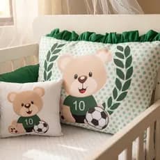 Kit Berço Urso Futebol Verde Americano e Nacional 11 Peças Completo