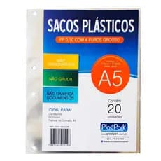 Saco Plástico A5 4 furos Grosso 20 unid - Romitec