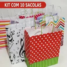 Sacolas Coloridas de papel - Pacote com 10 Unidades - com alça de cordão 18cmx9cmx22cm