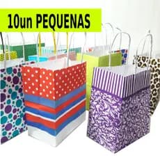 Sacolas Coloridas de papel - pequena - Pacote com 10 Unidades - com alça de cordão 14cmx8cmx16cm