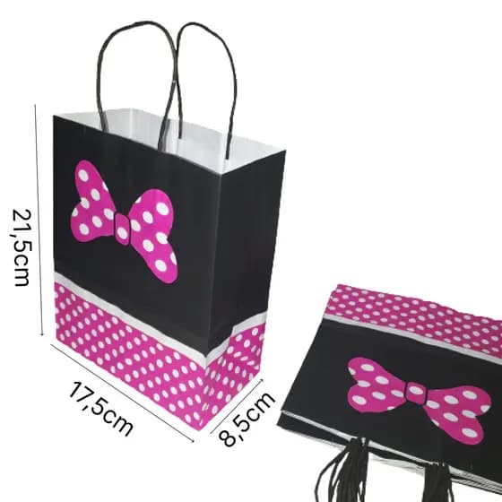 Sacolas Coloridas de papel laço pink 21,5x17,5x8,5 M