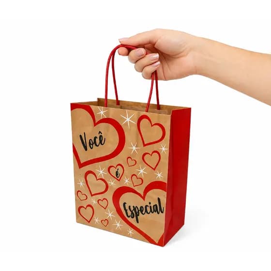 Sacolas de papel craf voce e especial - Pacote com 10 Unidades - com alça de cordão