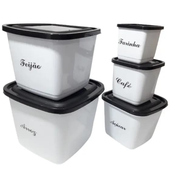 Porta mantimento quadrado, Conjunto mantimento alimento, 5 peças, pote cozinha para guardar e conservar alimentos