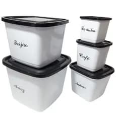 Porta mantimento quadrado, Conjunto mantimento alimento, 5 peças, pote cozinha para guardar e conservar alimentos