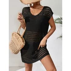 Saída de praia Vestido Estilo Bata Verão Elegante Moda Tricot