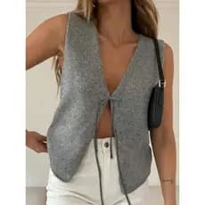 Regata colete com cordao tricot moda blogueira