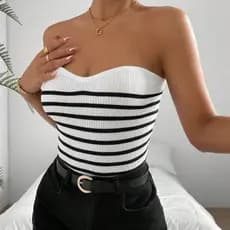 Cropped top listras tomara que caia moda tricot tendência